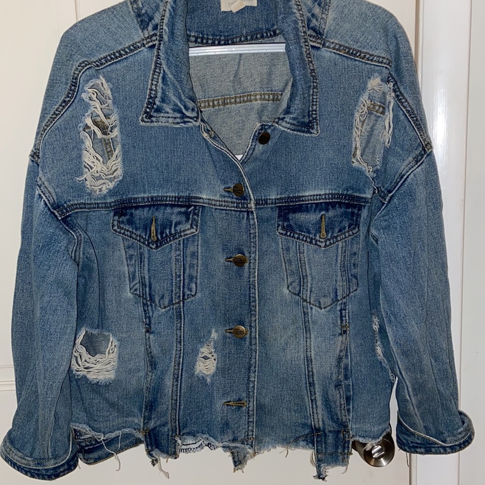Caution to the wind distressed denim jacket